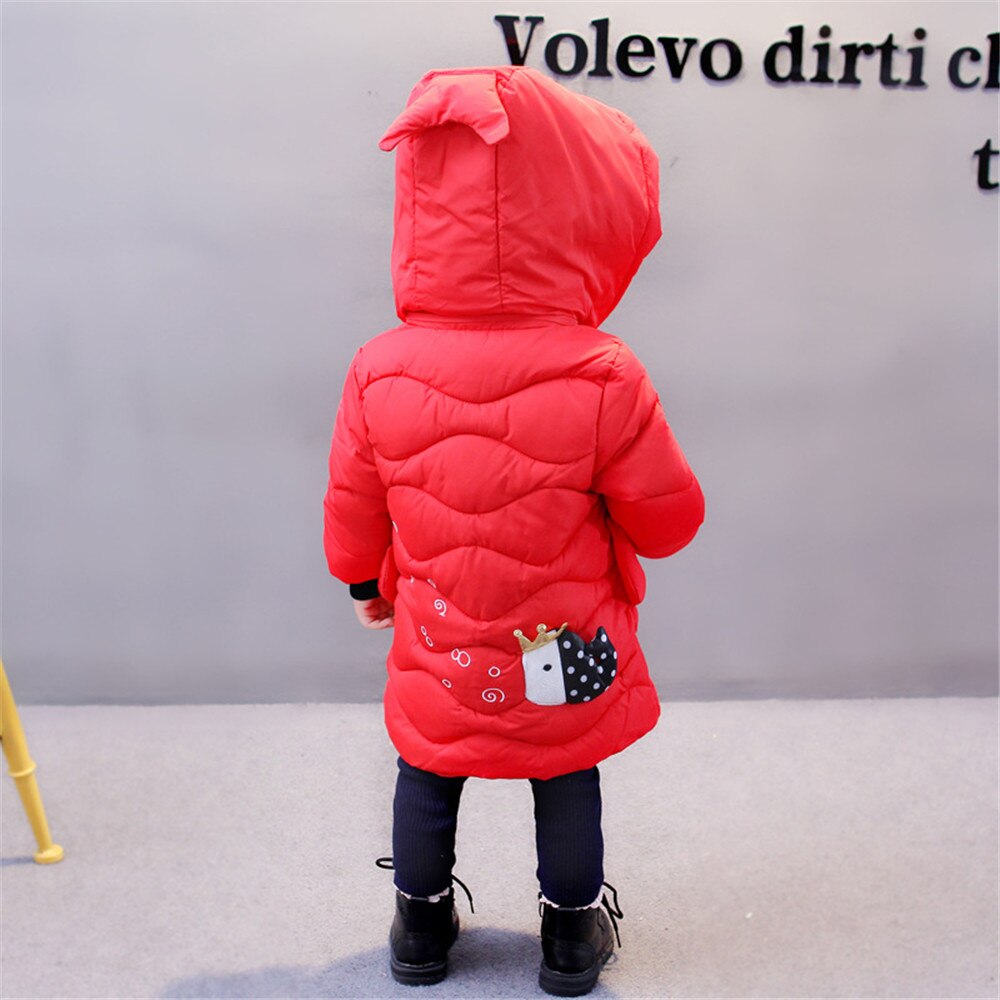 WenaZao Infant Toddler Baby Girls Down Jacket Winter Warm Cartoon Print Knee Length Padded Coat with Hood