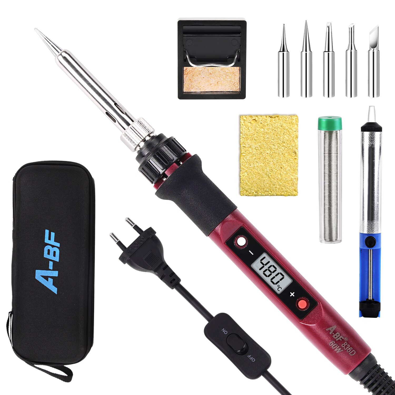 A-BF Digital Display Thermostat Electric Soldering Iron 60W Fast Heating Adjustable Multifunctional Welding Tool Set: 836D-OBZT5-Z / US