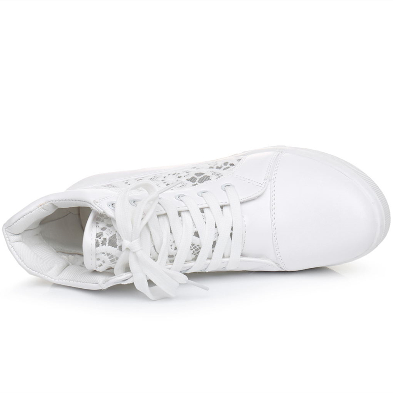 Baskets en cuir à semelle compensée pour femmes, chaussures à talons hauts, à bout pointu, blanches et argentées, C130