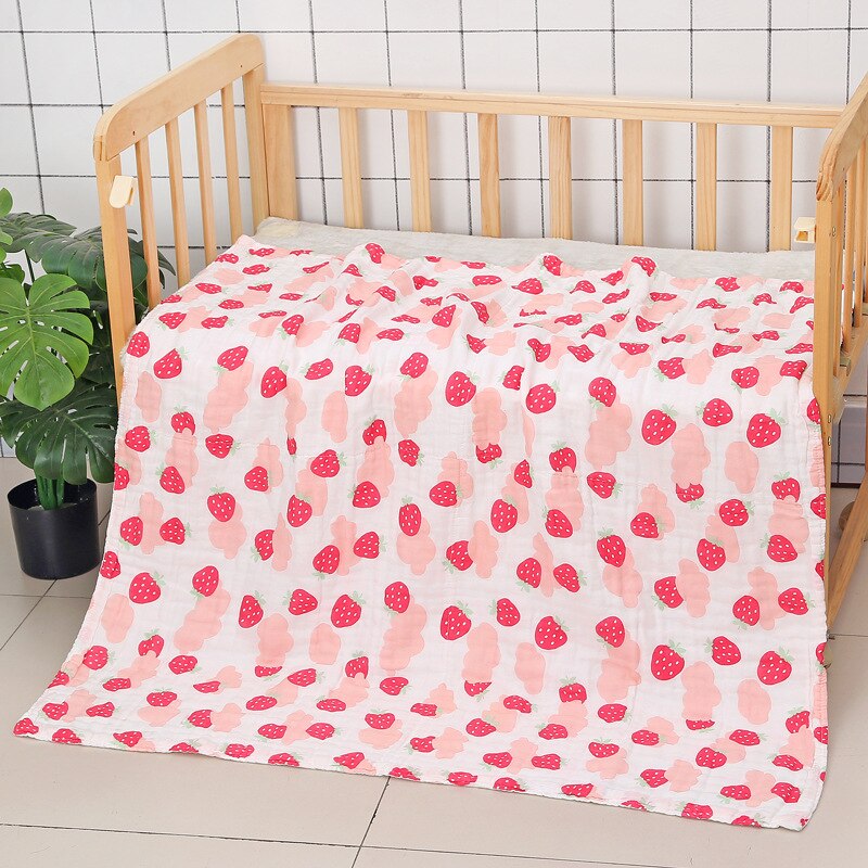 Baby tæppe & indpakning blødt badehåndklæde baby sengetøj sæt bomuld spædbarn wrap tæppe 6 lag gaze: Jordbær