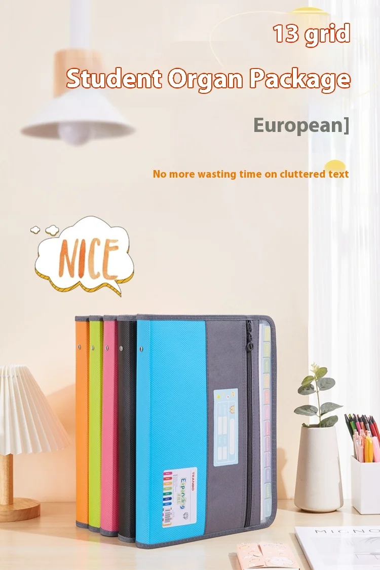 Accordion File Organizer with Safe Zipper, 13 Pocket Expanding File Folder with Front Pencil Pouch, School Office Supplies