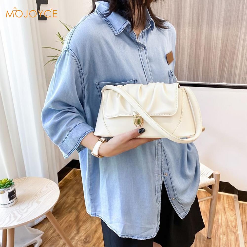 Bolso versátil sencillo para mujeres jóvenes, bolsos de mano de Color sólido, bolsos de mujer, Bolso pequeño plisado de PU para hombro con asa superior
