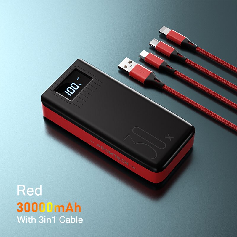 30000mAh batterie externe LED affichage numérique double USB charge rapide batterie externe pour Samsung iPhone 11 Pro batterie externe: Red 20000mah