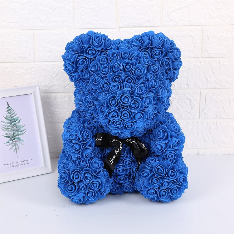 Ourson en roses artificielles, grand 40cm, ours en fleurs de polyéthylène, pour femmes, pour la saint-valentin, coffret noël mariage, décoration de maison: 4