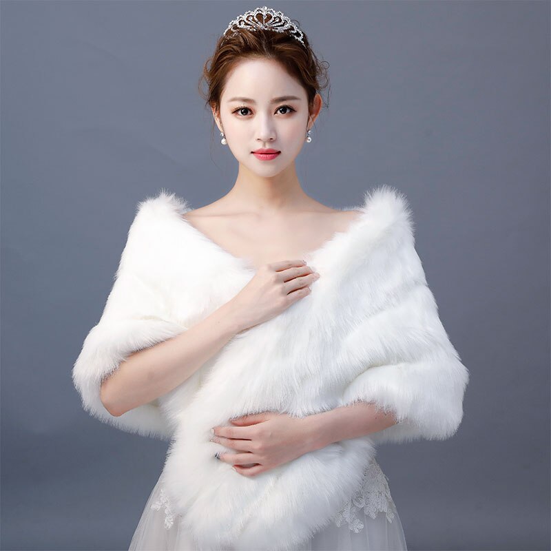 Ivory Winter Wedding Bridal Faux Fur Wraps Shrug Warm Shawls Outerwear Women Bolero Jackets For Prom Evening Party