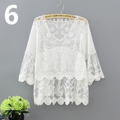 Veste boléro en dentelle à manches longues pour femmes, vêtements de plage, chemises de plage, Cape ajourée hauts élégants, veste d'été de mariage: 6