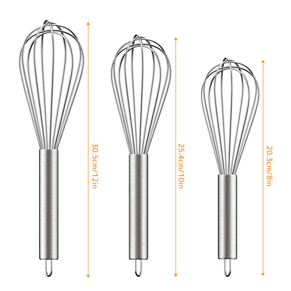 3 Stuks Roestvrijstalen Garde Set 6 Draad Whisks 8/10/12 Inch Keuken Ballon Whisks Met Roestvrij Grip Handmatige Eierklopper Blender