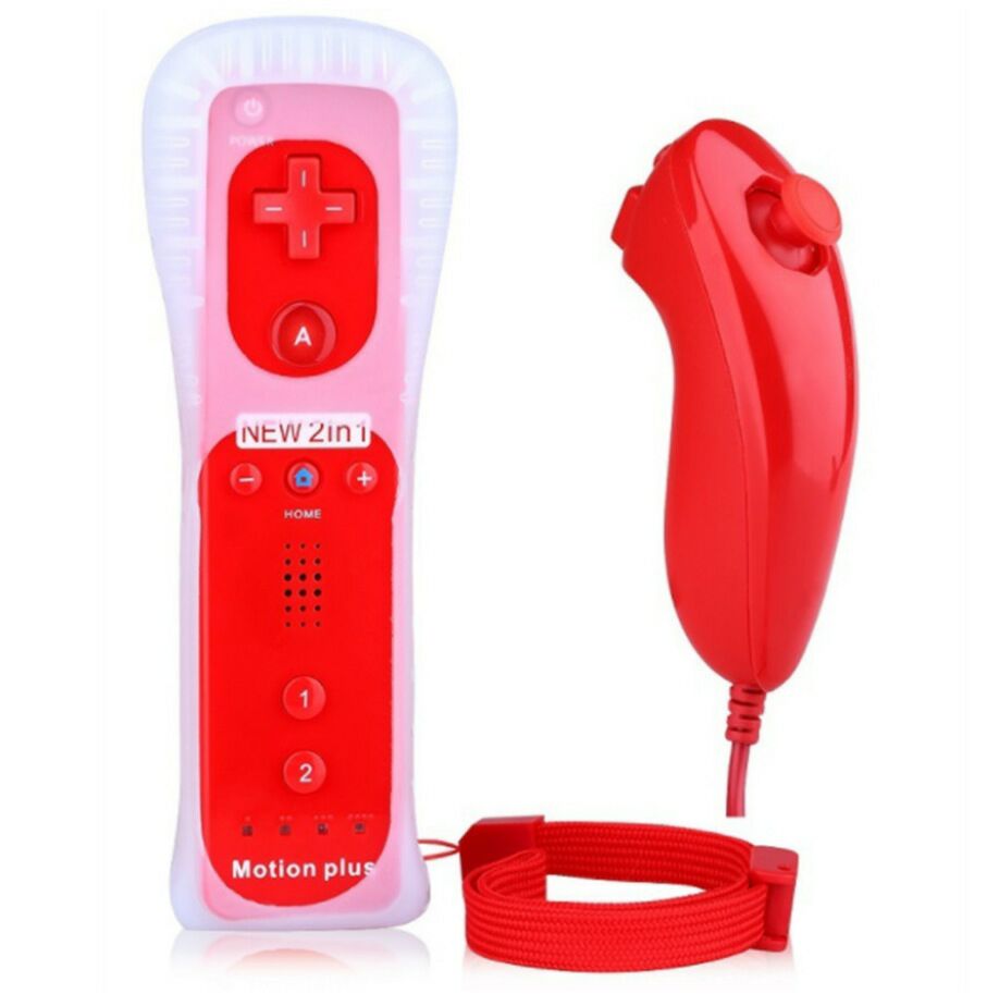 Libera la nave Built-in Motion Plus Remote Controller per Wii Gamepad Con Custodia in Silicone e Cinghia per wii comando: Left and right Red