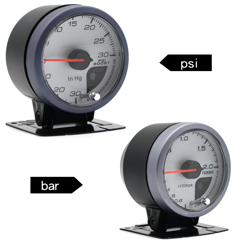 Dragon Gauge 60MM 2.0 BAR /-30-30 PSI Boost Turbo Gauge White Face Dual Led Color Display