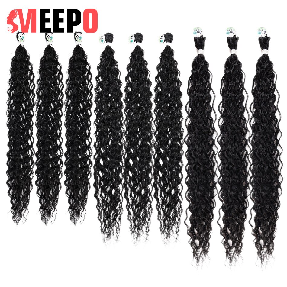 Synthetic Water Wave Curly Hair 9 Bundles 70cm 75cm 80cm Corn Curly Hair 300g Light Brown Heat Resistant Curly Hair For Women: Natural Black 1B