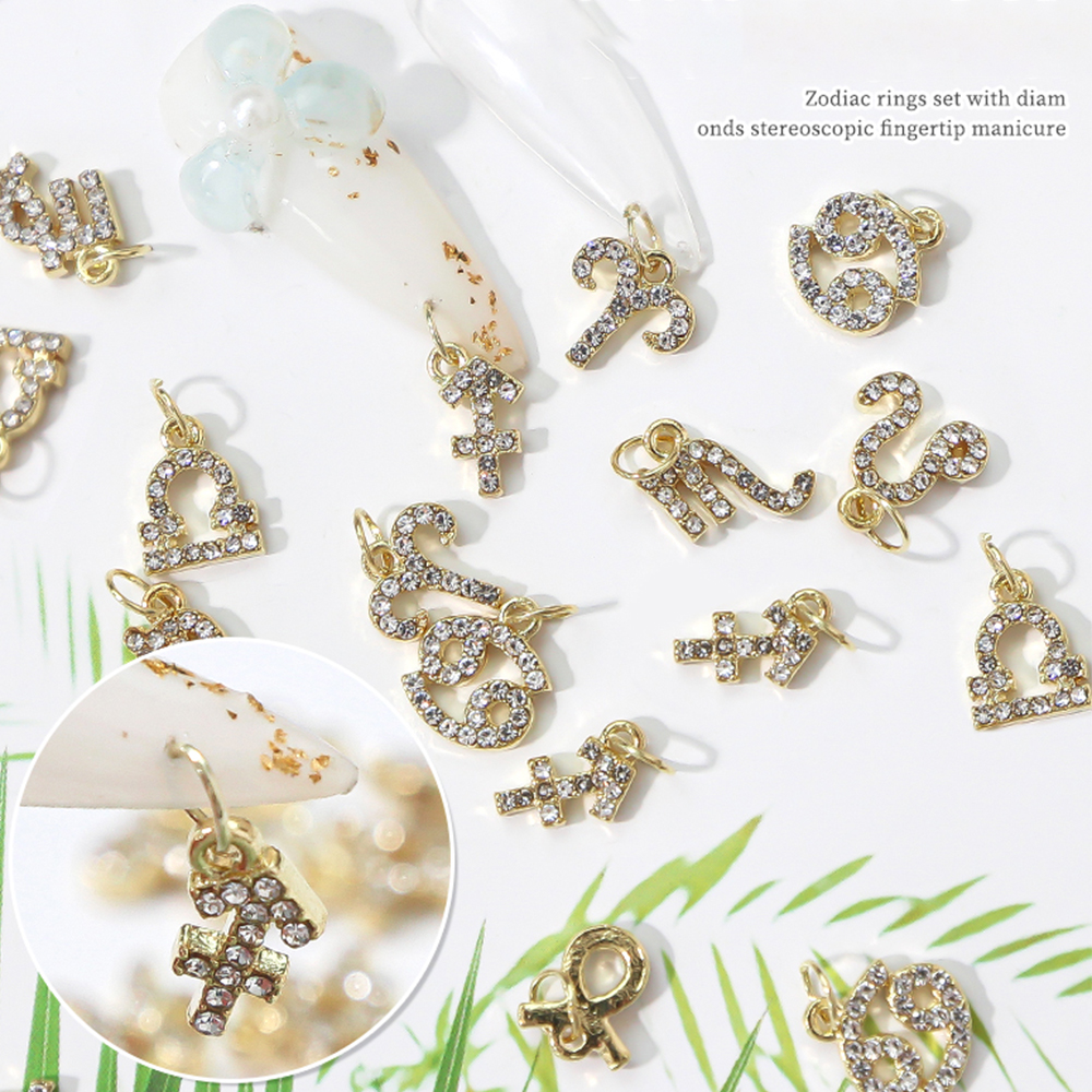 12 Personal Zodiac Nail Piercing Charm Star Sign Trendy Dangle Pendants Constellation Hoop Unique Heart Nail Pendants Charm 10pc
