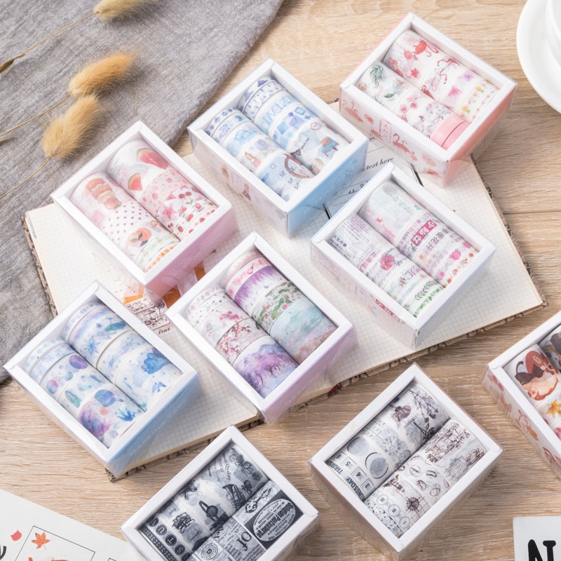 Cinta adhesiva decorativa para álbum de recortes, conjunto de cinta Washi de flamenco, medusas, Coral Kawaii, papelería japonesa, 10 Uds.