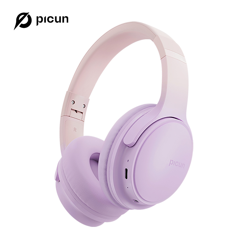 Picun B-06 Bluetooth-Kopfhörer über dem Ohr, 110-Stunden-Spielzeit, kabellose Kopfhörer mit Mikrofon, faltbar, verstellbar, leicht, HiFi: Lila