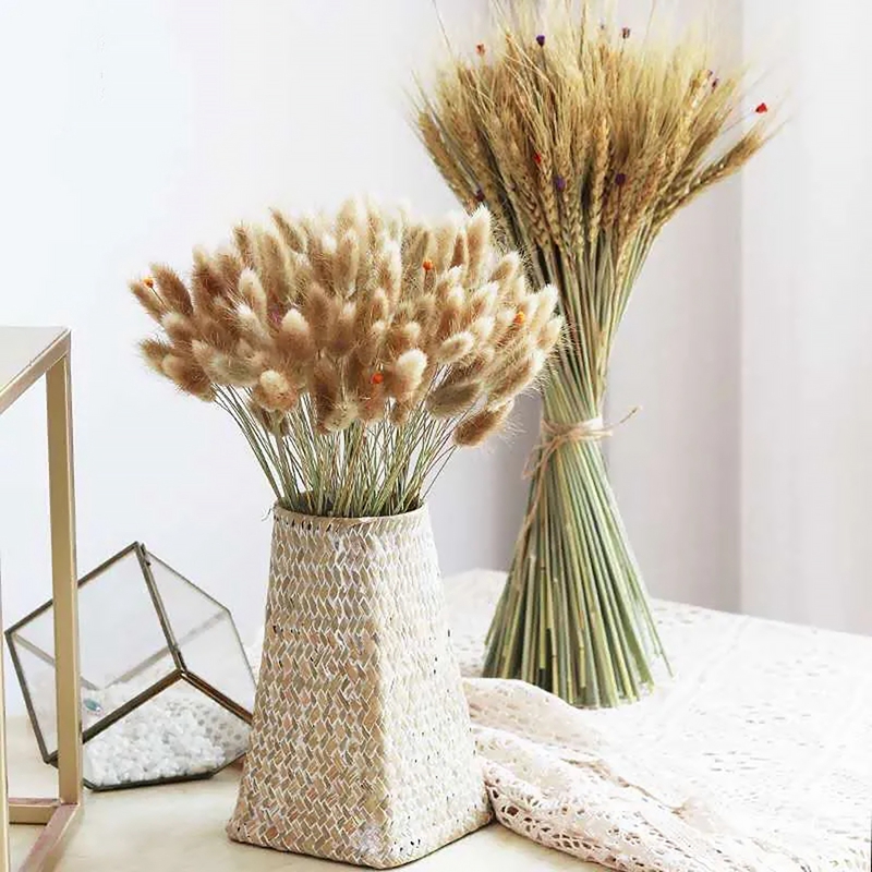 Florero tejido de paja tejido a mano, jarrones de flores secas para boda, banquete, , Decoración de mesa, cesta de almacenamiento de escritorio para el hogar
