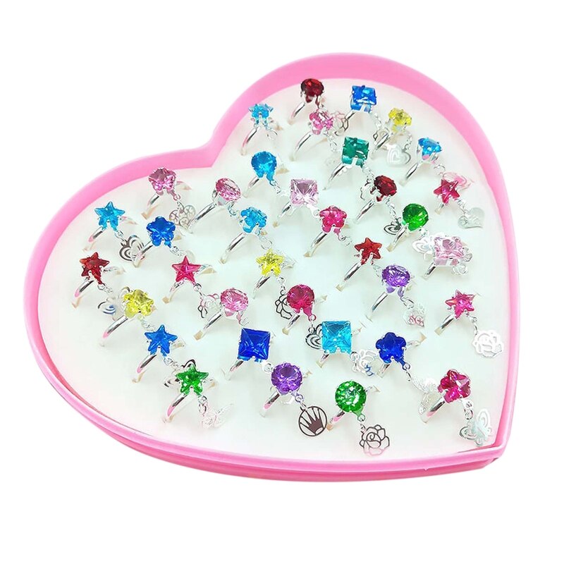 12/36 Pcs/Box Verstelbare Legering Baby Meisje Ringen Met Hart Vormige Showcase