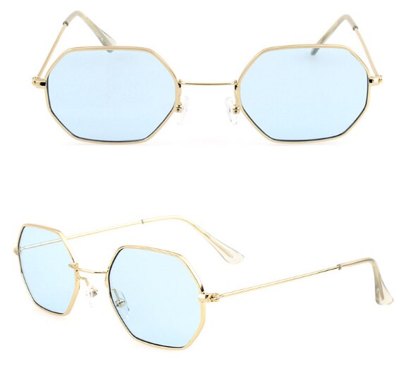Fishing Camping Hiking Clear Lens Sunglasses Men Vintage Sun Glasses Hexagon Metal Frame Sunglasses Women Polygon
