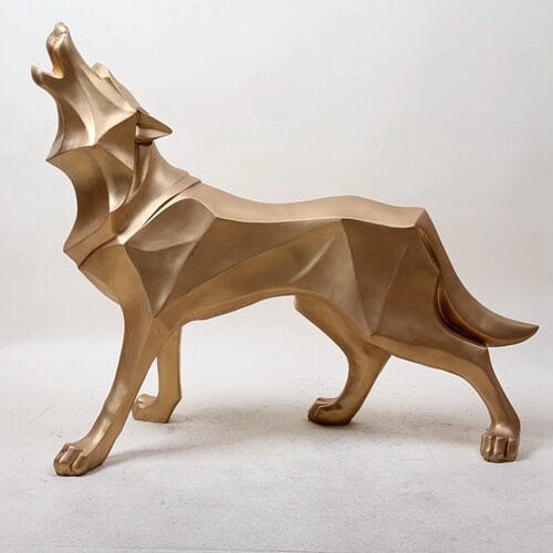 Statue de chien de loup, Totem abstrait, Sculpture géométrique en résine, accessoire de décoration moderne, artisanat,: Or