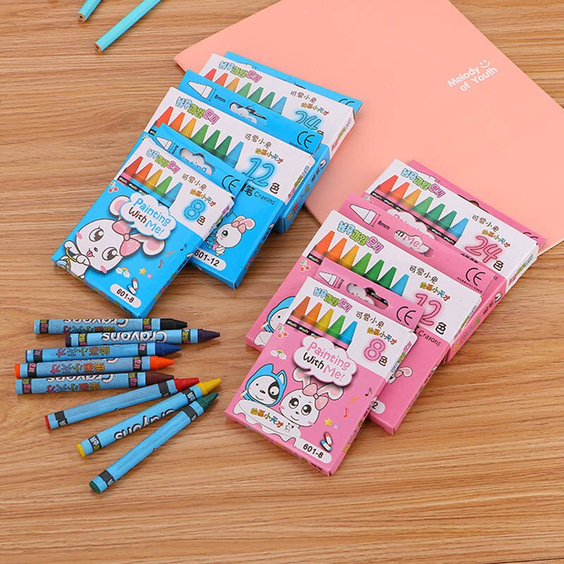 Juego de crayones de colores Kawai 8/12/24 para niños, grafiti, dibujo de bocetos, papelería coreana, suministros escolares de oficina