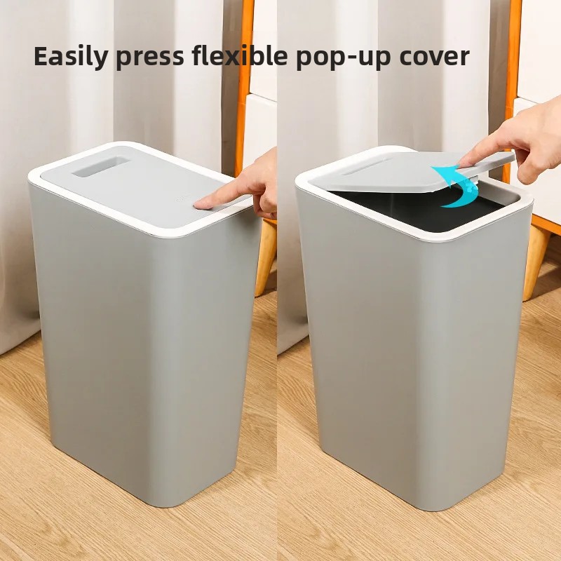 Large Capacity Kitchen Bathroom Trash Can Press Type for Home Use with Lid Toilet Hand Free Garbage Can Living Room