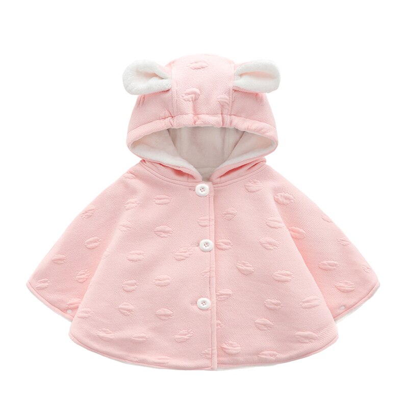 Korean Baby Winter Hooded Jacket Little Girl Solid Velvet Warm Ponchos and Capes Casual Rabbit Ear Children Outerwear Cloak Coat