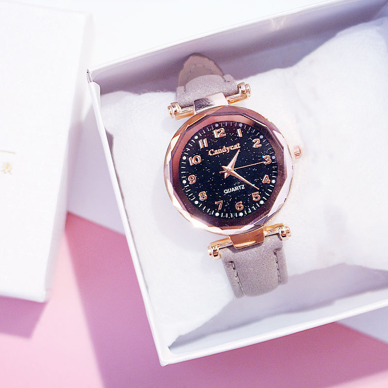 Starry Sky Bracelet Watches Casual Women Watches Bracelets set Leather Analog Quartz Wristwatches Clock relogio feminino: Grey Color