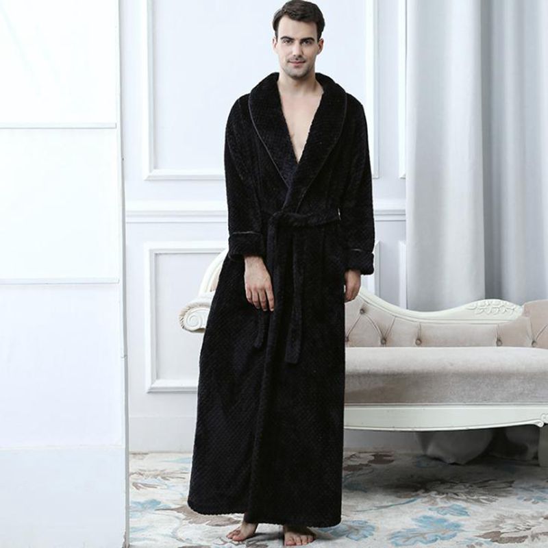 Morgonrock hane varm morgonrock vinter lila morgonrock extra lång flanell badrock hane helärmad kimono bad pyjamas homme