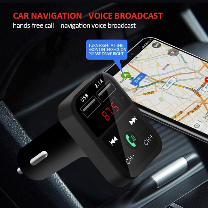 Handsfree transmisor fm bluetooth bilsett fm radiosender bil  mp3 spiller usb lader hurtiglading mobiltelefon modulator