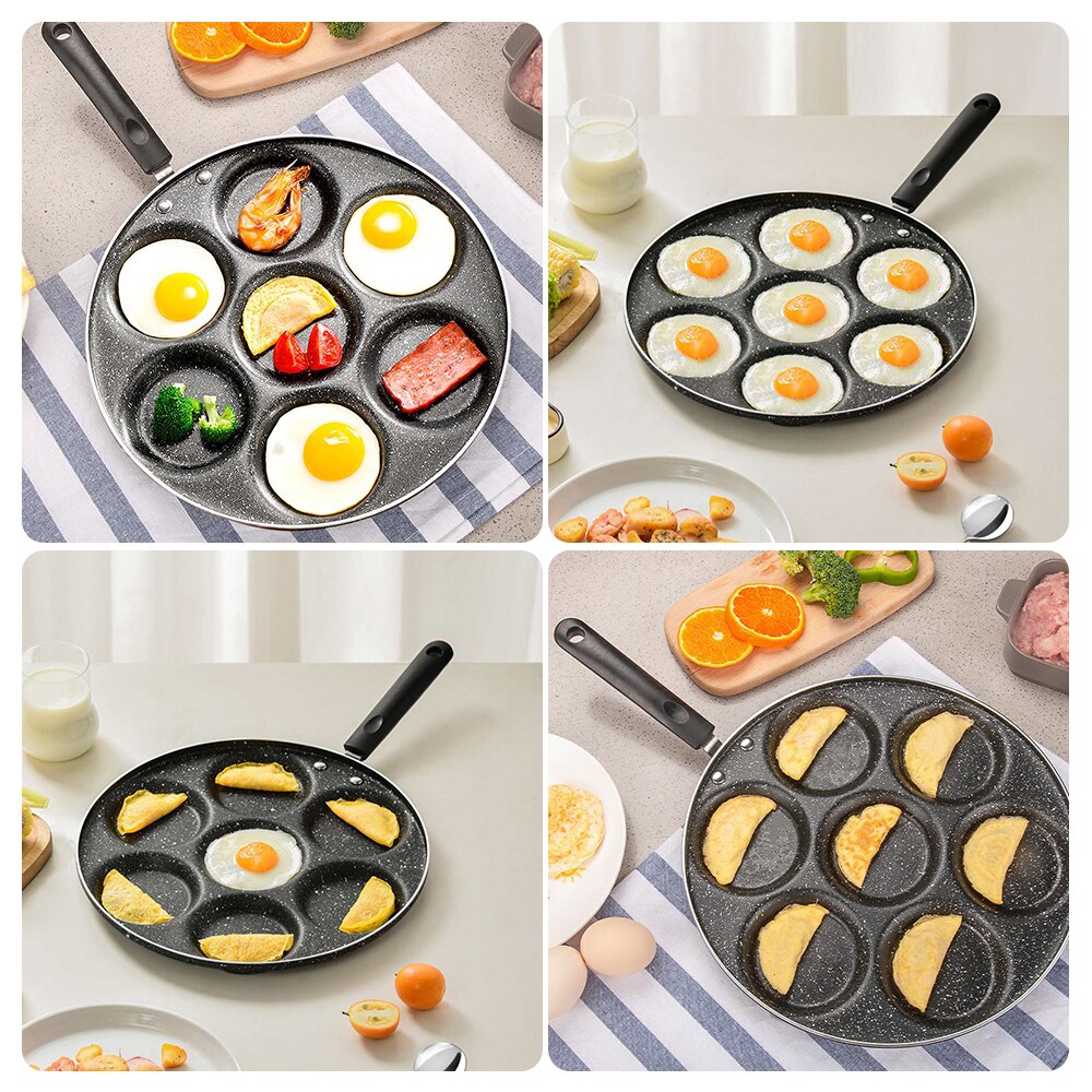 7 Holes Frying Pot Wear-Resistant Heat-resistant Sturdy Durable Non-stick Egg Pencake Steak Pan Healthy Breakfast Egg Ham Pans