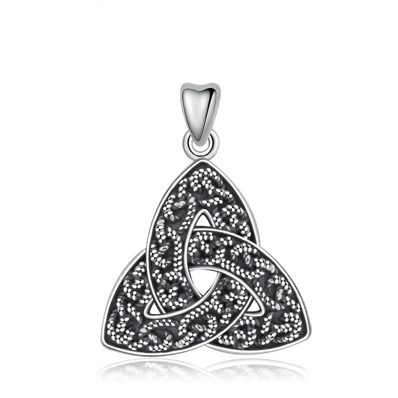EUDORA 100% 925 Sterling Silber Celtics Dreieinigkeit Knoten Triquetra Anhänger Halskette Für Frauen Oxidiert Splitter Feine Schmuck CYD319: Silber
