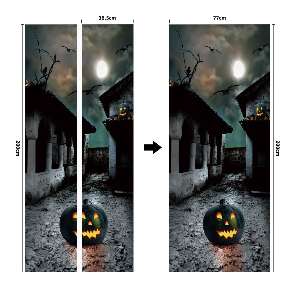 2PCS Halloween Door Stickers Adhesive Waterproof Wallpaper Funny Bedroom Living Room Bathroom Halloween Decoration: C