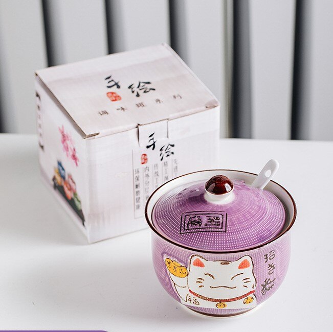 Håndmalet flerfarvet heldig kat i japansk stil keramisk krydderi grydekasse køkken hjemme salt peber flaske sukkerskål: 5