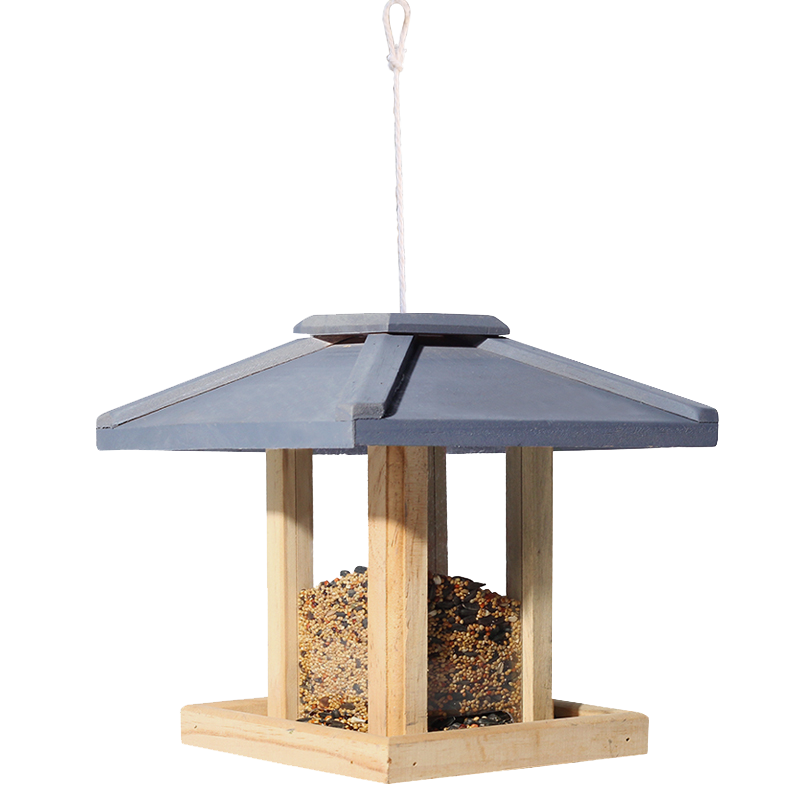 Voederhuisje van hout, hangend, vogelvoerbakje, regenbestendig, balkon, villa, huistype, vogelvoerdoos, tuindecoratie  mx10111141