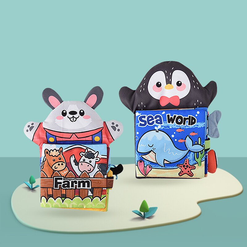 Marionnettes à main pour enfants, jouets pour bébés de 0 à 12 mois, marionnettes à main en peluche, jouets en peluche pour tout-petits, livre en tissu doux pour nouveau-nés: Lapin et pingouin