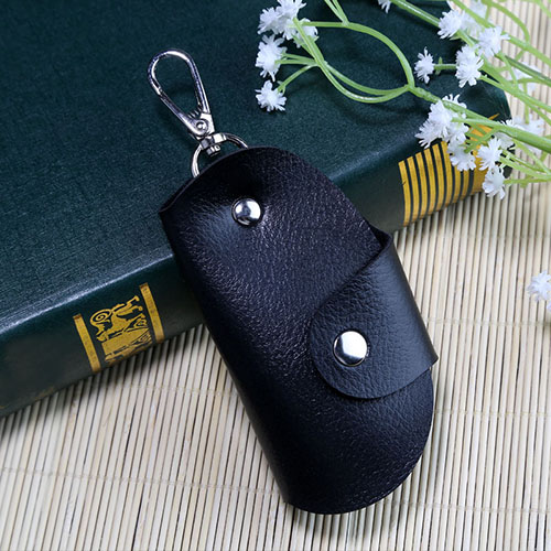 Mænd bil nøgle taskeholder pu læder nøgler kæde tegnebog nøgle organisator taske til husholderske kvinder mænd bærbar nøglering taske pose: Sort