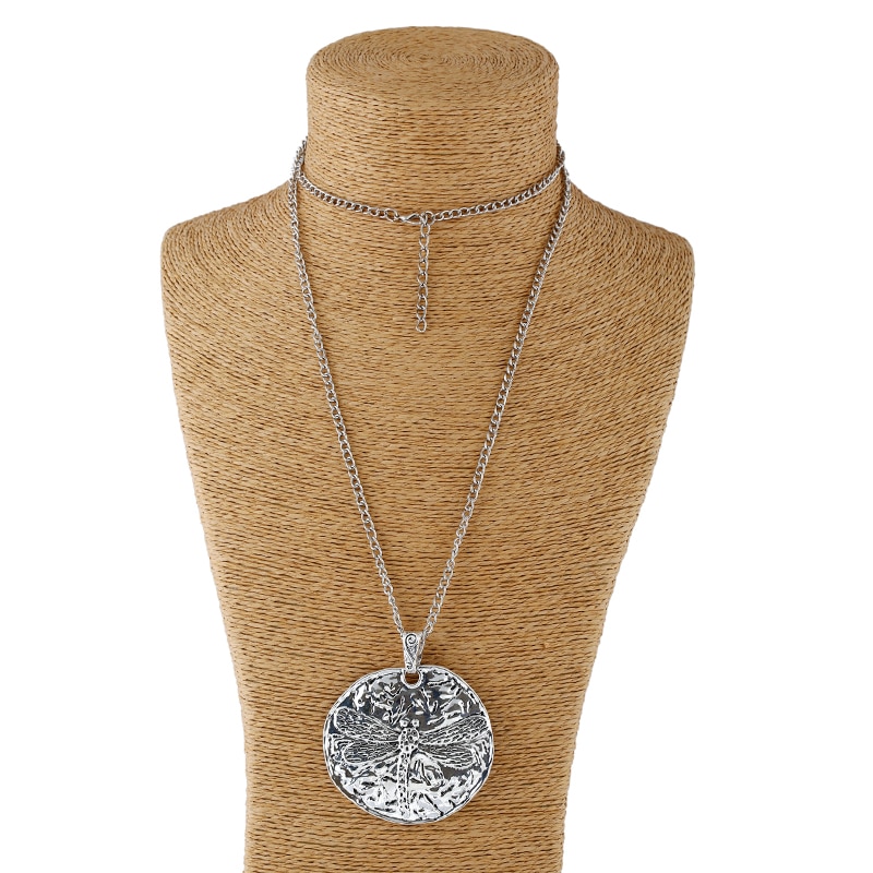 1pcs Antique Sliver Statement Large Abstract Metal Heart Pendant Long Curb Chain Lagenlook Necklace for Women