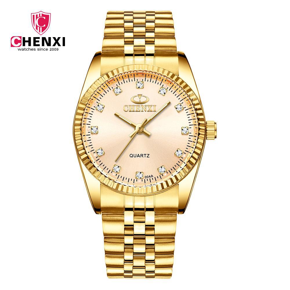 Chenxi-reloj dorado de cuarzo para hombre y mujer, cronógrafo de acero inoxidable, , 004a: Gold For Man