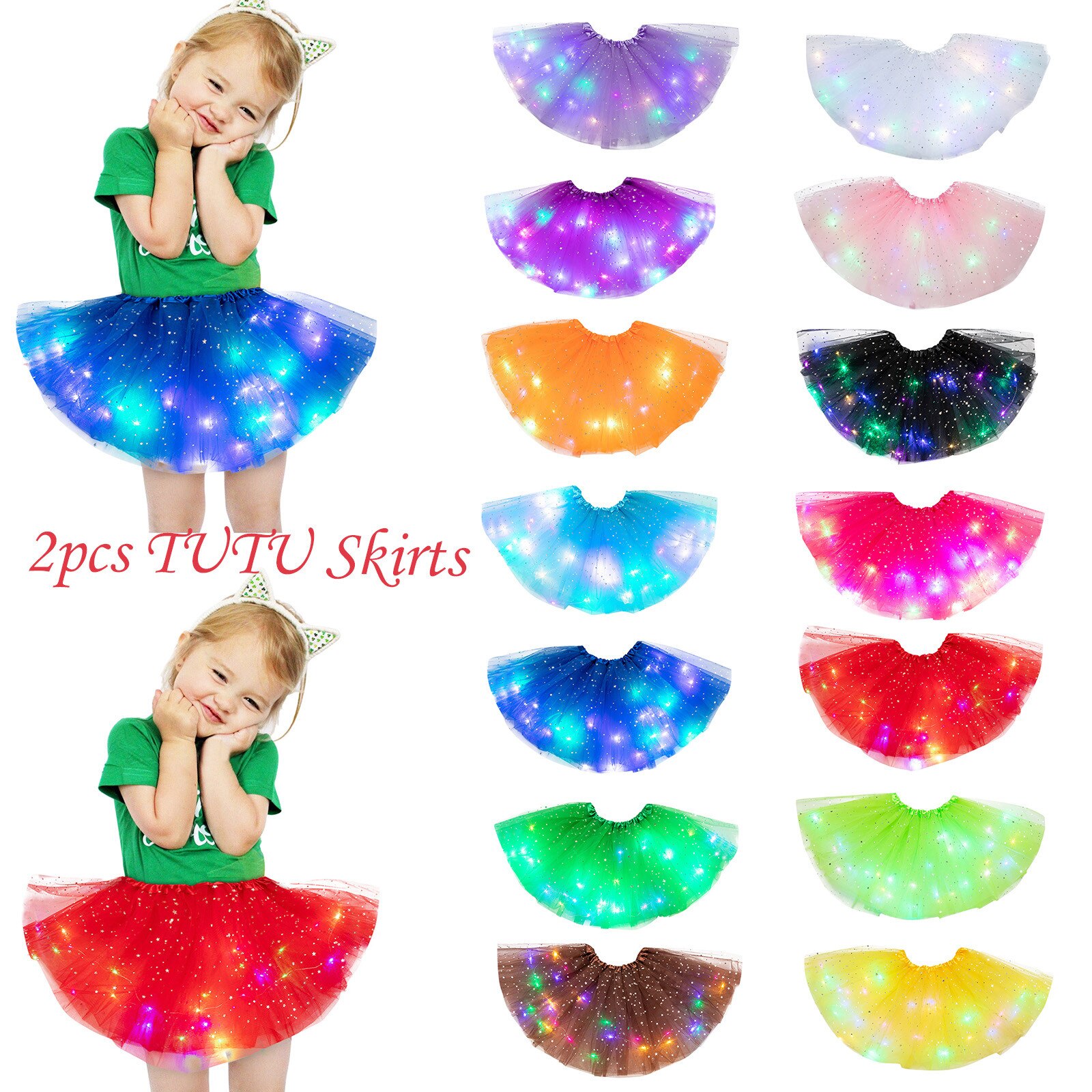 Kid Meisje Baby Tutu Rok Led Light Up Pettiskirt Ballet Kleding 2 Stuks Peuter Princess Party Dance Leuke Rokken Childrenclothing