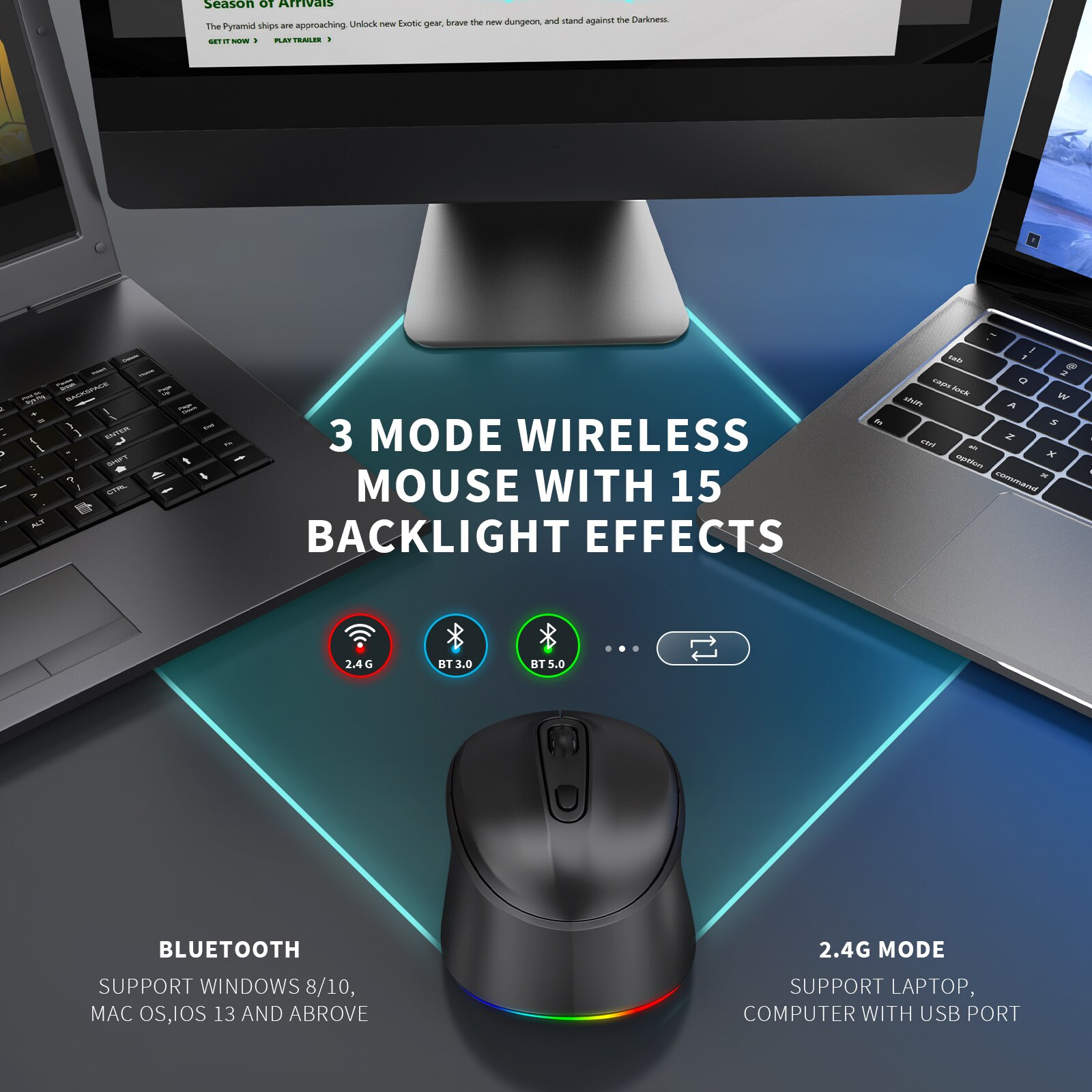 Jelly Comb Multi-Device 2.4G Bluetooth Backlit Keyboard and Mouse Comb Wireless Keyboard RGB Mouse for iOS/OS Android Windows