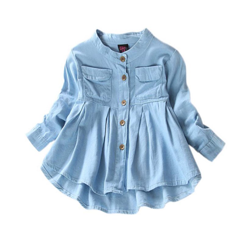 Bambini Manica Lunga Del Denim Della Ragazza Jean Camicette Vestiti di Autunno Del Bambino di Modo Delle Ragazze Dei Jeans Camicette
