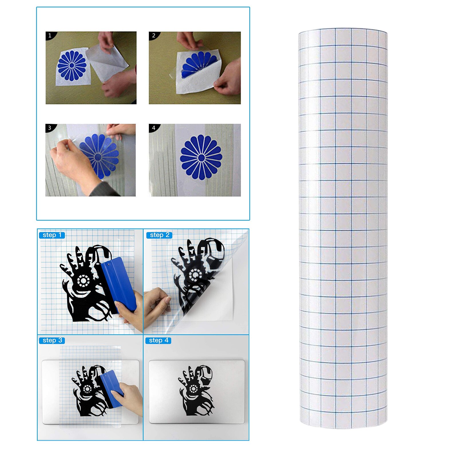 Vinyl Transfer Tape Roll (12” x 3.28 Feet) Clear Vinyl Transfer Paper for Silhouette Cameo Crafts w/ Blue Alignment Grid