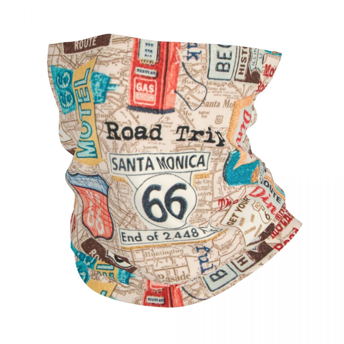 Benutzerdefinierte Ride The Route 66 Bandana Halstuch Gesichtsschal Abdeckung Biker Motorrad Cruise America Highway Stirnband Schlauch Sturmhaube: Champagner
