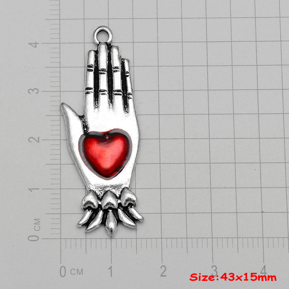 4pcs/Lot Gothic Burning Sacred Heart Charms Corazon Winged Catholic Pendants For Diy Necklace Earring Jewelry Making Supplies: Imitation Rhodium Plated