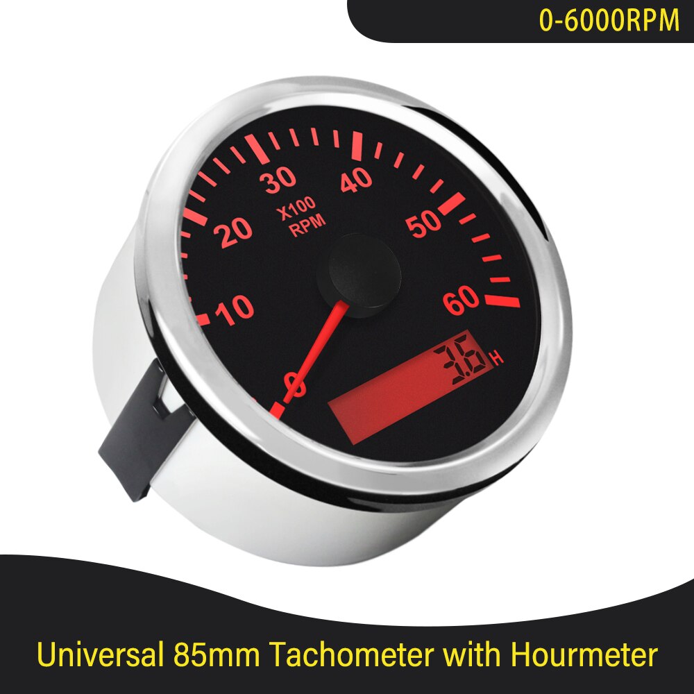 85mm Diesel Engine Tachometer with Digital Hourmeter 3K 4K 6K 7K 8K RPM for Marine Car Truck 9-32V with Red Backlight 12V 24V