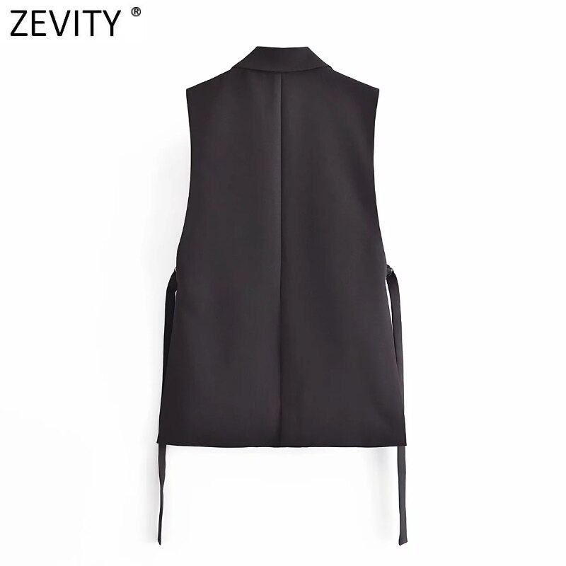 Zevity Vrouwen Mode Zwart Wit Kleur Side Split Vest Jacket Office Dames Casual Pak Vest Chic Uitloper Tops CT733