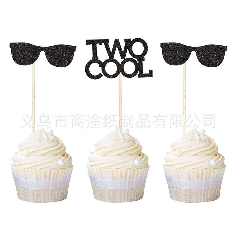 Two Cool Sun Glasses Cake Inserting Card Two Cool Boy Birthday Party Paper Cups Cake Flag