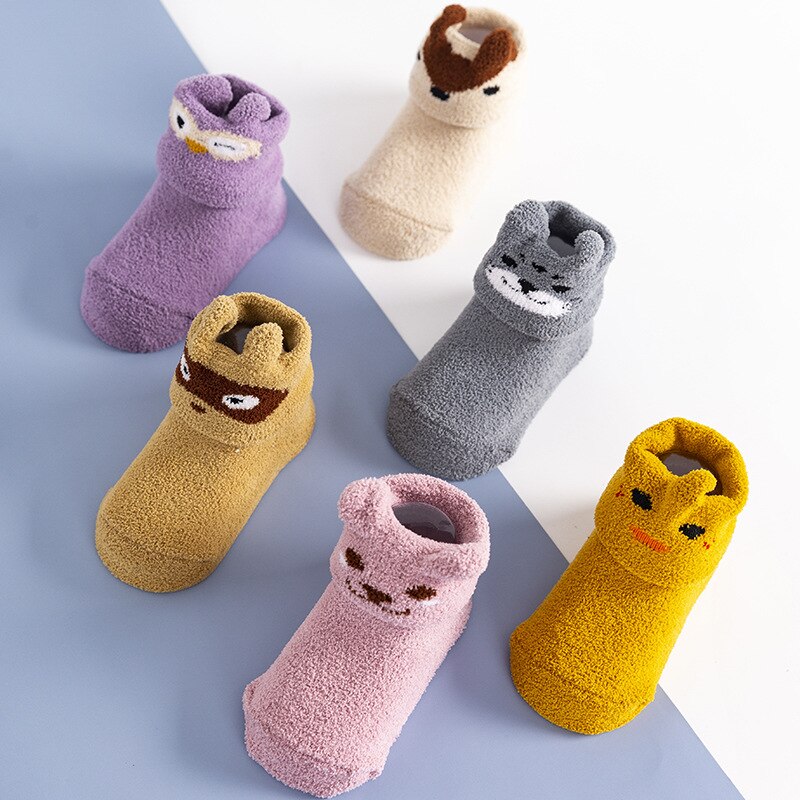 Corail polaire bébé anti-dérapant chaussettes de sol automne hiver -né et épais chaussette -né bébé fille garçon infantile chaussettes d'intérieur