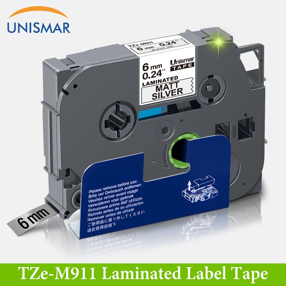 Unismar TZe-415 White on Red 6mm Label Tape for Brother P-touch Laminated Pirnter Ribbon Tapes TZ TZe 415 TZe415 Label Maker: Black On Matt Silver