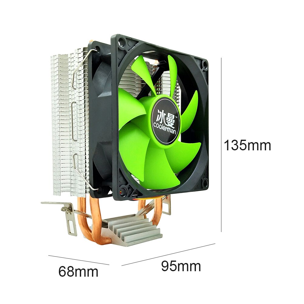 PWM Radiator Heatsink Desktop CPU Cooler Fan 2 Heat Pipes 3-Pin Power Cooling Fan Radiator Heatsink for Intel AMD: Single Fan