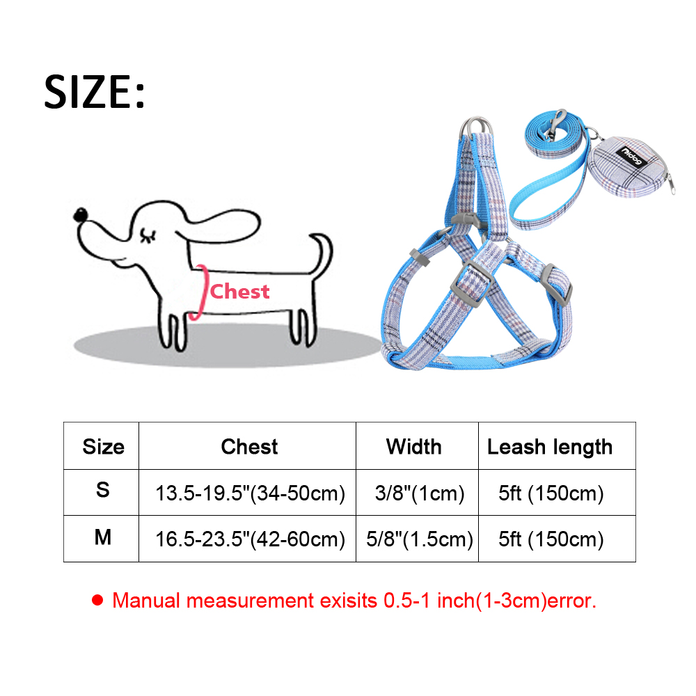 Ademend Nylon Dog Harness en Leash Set Plaid Kleine Medium Honden Harnas Huisdier Wandelen Lead Touw Met Snack Tas Voor pitbull Pug