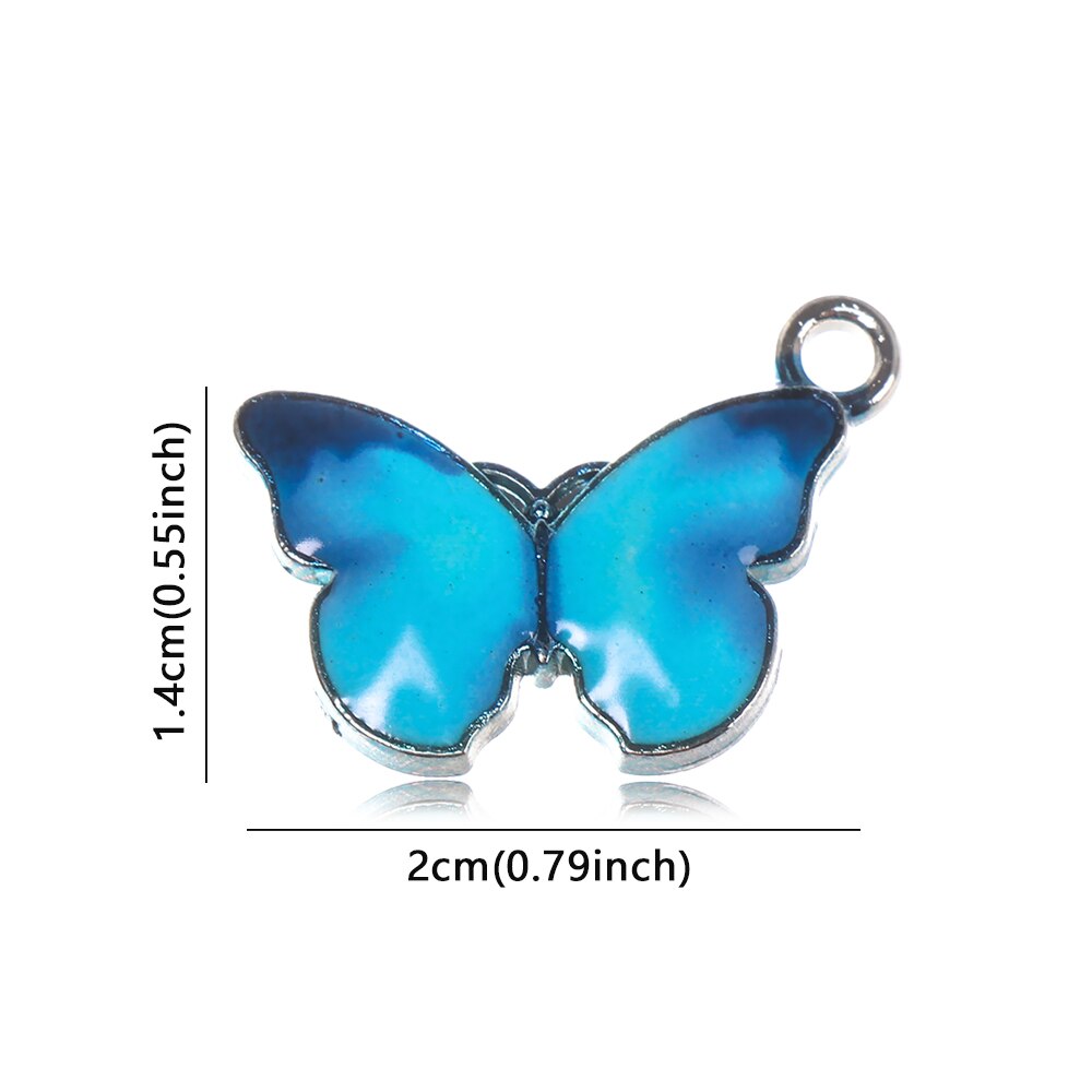 Colgantes de mariposa de esmalte azul, accesorios de joyería hechos a mano, 10 piezas